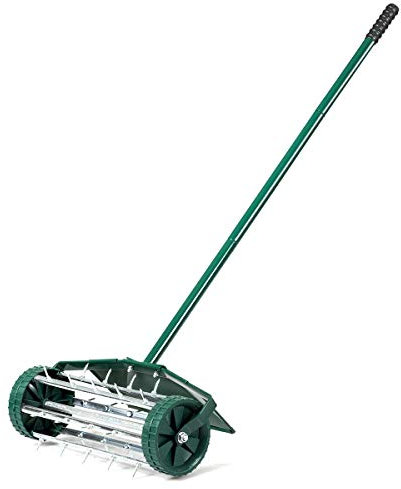 SOARS Rodillo aireador de césped, aireador de césped con clavos de 3 cm, protección contra salpicaduras y mango, escarificador manual, rodillo de jardín, rodillo manual de metal, ideal para el cuidado