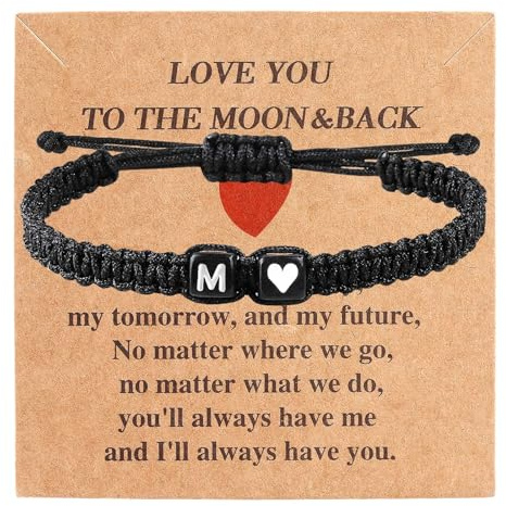 YIHOON Heart Love Letter Initial Bracelets for Women Teen Gifts Trendy Stuff Best Friend Graduation Birthday Gifts Adjustable A-Z Braided Bracelet Son Daughter Father's Day Dad Jewelry (Black-M)
