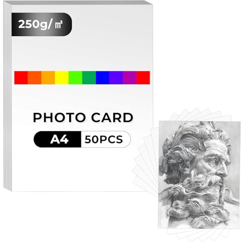 50 Fogli di Cartoncini Bianchi A4, Formato 21x29,7 cm, 250g/m² Carta Spessa, Cartoncino Bianco A4, Album Carta Bianco Per Stampe Creative Fai da Te, Album di Ritagli