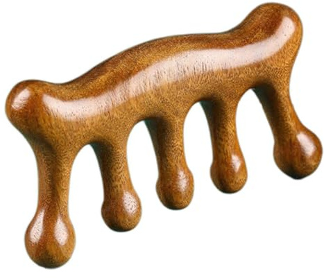 Masajeador cuero cabelludo, cepillo masajeador cuero cabelludo, peine de masaje capilar de sándalo natural, antiestático, con dientes anchos de madera, peine Gua Sha para masaje de cabeza