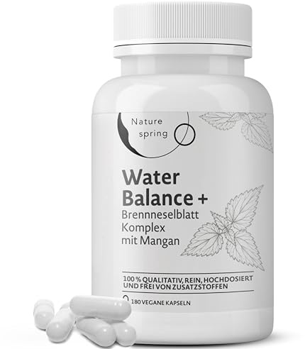 Water Balance+ Cápsulas – Complejo Vegetal con Ortiga, Hoja de Vid Roja y Castaño de Indias – Magnesio y Manganeso – Equilibrio de Líquidos y Bienestar – 180 Cápsulas – Analizado en Laboratorio