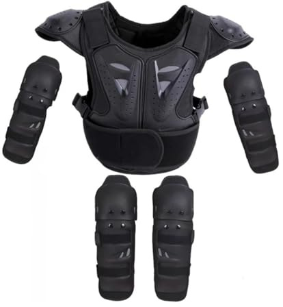 CYDZSRA Giacca protettiva per bambini da motocross, con protezioni essenziali per petto, colonna vertebrale, schiena, ginocchiere, equitazione, sci, pattinaggio, ciclismo, motocross, moto, nero, S