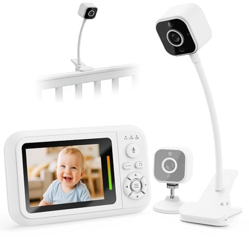 NUOTUN Baby monitor con telecamera e visione notturna, monitor portatile HD per bambini, con clip per culla e supporto, senza WiFi, sicuro 2,4 GHz, rilevamento piangere, zoom 4x, promemoria