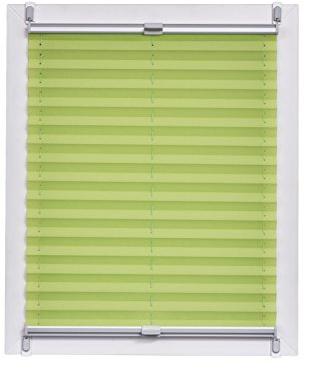 Sunlines Plissee Made in Germany, Tageslicht, Crepes Uni Klemmfix, Silbergraue Schiene, 80 x 220, Stoff, Grün, 80 x 220cm