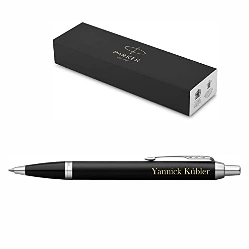 Exklusiver PARKER Kugelschreiber IM Core mit Gravur | Premium Stift | Geschenkbox | blaue Tinte | edel | personalisiertes Geschenk | Namen | graviert | Kulli | Geburtstag | Prüfung (Black Chrome)