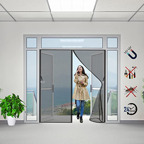 Magnetic Fly Screen Door, 70x195cm Mesh Curtain, Heavy-Duty Anti Mosquito Mesh No Gap Super Quiet, No Drilling, Washable Mesh, Keep Fresh Air in & Bugs Out(Black)