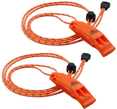 LuxoGear Emergency Whistles Safety Lifeguard Whistle Survival Shrill Loud Blast with Lanyard for Kids Kayak Life Vest Jacket Boating Fishing Boat Camping Hiking Hunting Rescue Dog Signaling 2 Pack