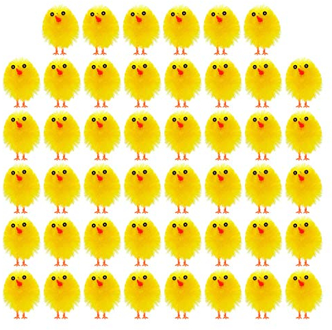 TUPARKA 46Pcs Mini Easter Chicks Yellow Easter Chenille Chicks Cute Fully Easter Chicks Baby Chicks for Easter Party, Easter Egg Bonnet Decoration, Easter Egg Hunt