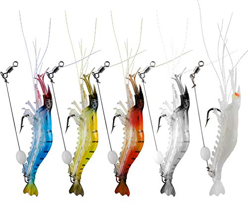 WANBY Künstlich Silikon Weiche Kunstköder Köder Köderset Leuchtender Swimbait Garnelen Angelköder mit Haken Angelgerät Süßwasser/Salzwasser (5 STK)