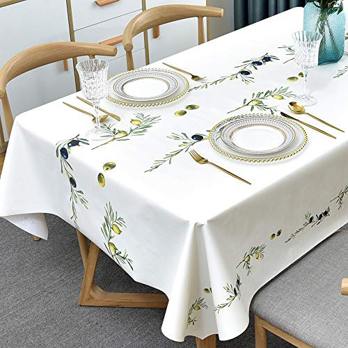 Plenmor Nappe carrée en PVC pour Cuisine et Table à Manger - en Plastique - pour intérieur et extérieur - 137 x 137 cm - Olive
