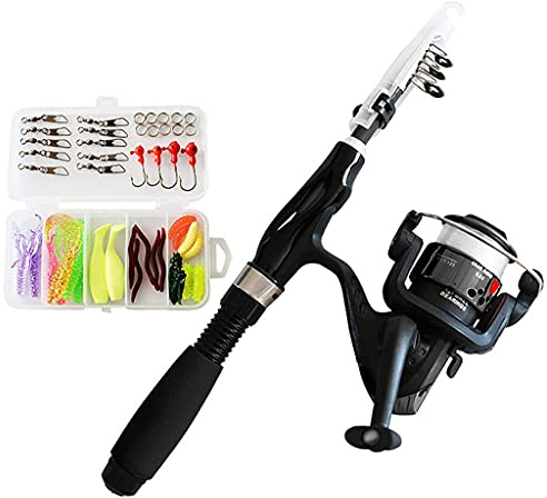Kids Fishing Pole Starter Fishing Kit Telescopic Fishing Rod and Reel Combo Kit Spincast Reel Tackle Box for Sea Saltwater Freshwater Fishing