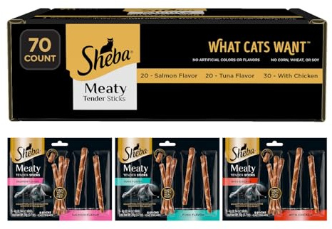 Sheba Meaty Tender Sticks Cat Treats Chicken, Tuna Flavor, or Salmon Flavor, 0.14 oz., 70 Count