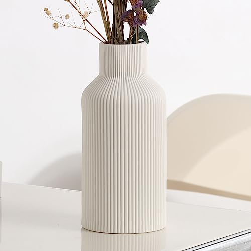 White Ceramic Flower Vase,Minimalist Modern Home Decoration,Small Pampas Grass Vases for Decor,Table,Shelf Bookshelf Decorative,Mantel,Entryway Decor and Centerpieces(8 in)