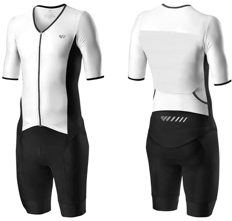 Lo.gas Traje de triatlón de manga corta para hombre para carreras de Ironman y competiciones de triatlón, traje de triatlón de alta calidad para hombre, Blanco, M
