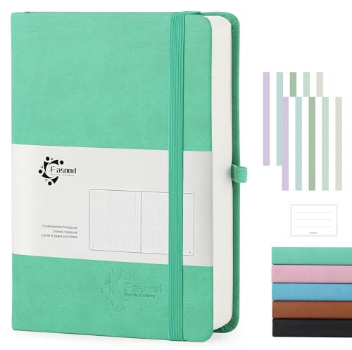 Fasood Notizbuch A5 Dotted,Hardcover Journal Notizbücher,mit 320 Seiten,100g/m² Dickes Papier,PU Hard Cover Notebook,Mehrfarbige Registerkarten, Innentaschen,für Tägliches Arbeitstagebuch