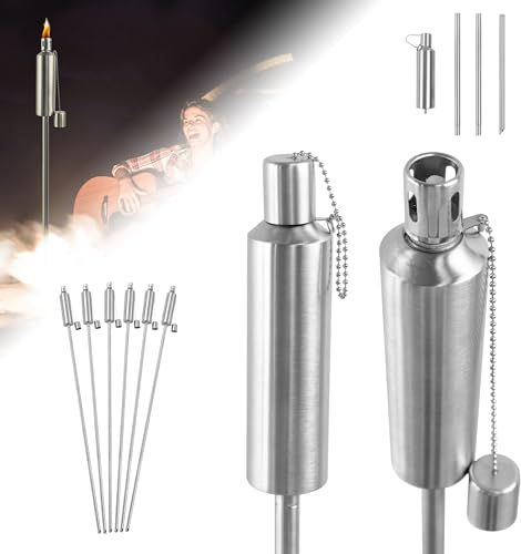 ACXIN Lot de 6 torches à la citronnelle 115 cm Torches à huile Torches d'extérieur en acier inoxydable Torches de jardin pour l'extérieur avec mèche en fibre de verre et capuchon d'extinction,
