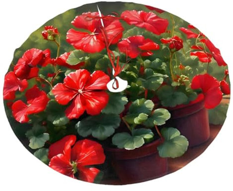 Rote Geranien Weihnachtsdekoration, Plüsch-Baumrock, gedrucktes Design, langlebig und lichtecht, bringt Farbe in Ihren Urlaub, 122 cm, dekorieren Sie das Leben