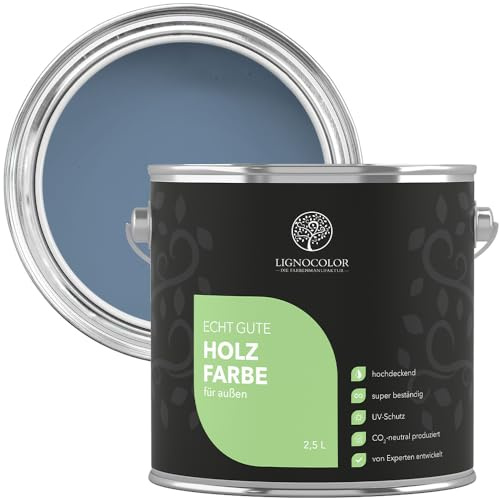 Lignocolor Holzfarbe Außen glänzend | wetterfeste Farbe für den Außenbereich (Taubenblau glänzend, 2,5L) | hochdeckend & hochbeständig