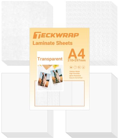 TECKWRAP Laminating Sheets Clear Vinyl Laminate Sheets Sticker Paper for Inkjet Printer Printable Vinyl Stickers, Photo Paper A4 210mm x 297mm 28 Sheets (3D Cat Eye, Glitter, Glossy, Matte)