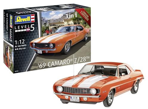 Revell Modellbau, '69 Chevy Camaro, Bausatz, Maßstab 1:12, 155 Teile, Bastelset ab 13 Jahren, Detailgetreues Modell, Sportwagen, Authentische Nachbildung