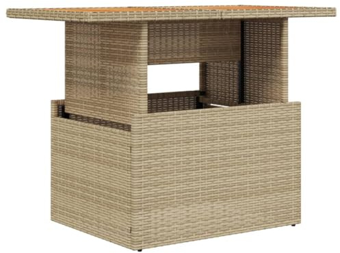 vidaXL Mesa de Jardín, Mesita de Comedor, Mesa Auxiliar Exterior, Mueble para Patio Balcón, Ratán Sintético Madera de Acacia Beige