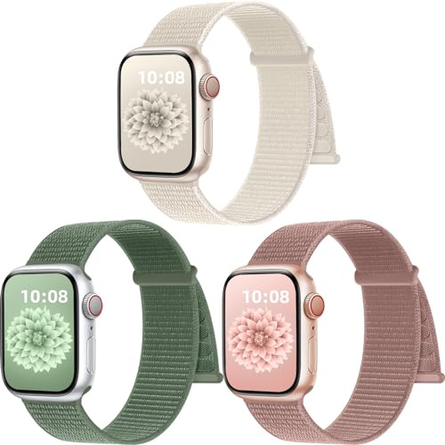 PIOWNN 3 stycken nylonarmband, kompatibla med Apple Watch-armband, 40 mm, 41 mm, 38 mm, 42 mm, 44 mm, 45 mm, 46 mm, 49 mm, kvinnor, och män, kardborreband, sportloop, band för iWatch Series 11 10 9 8