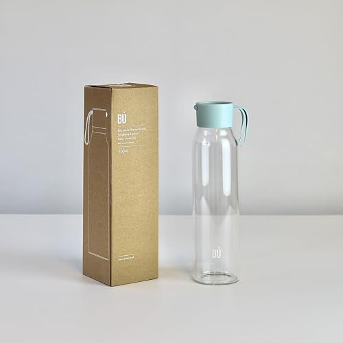 BU Products Glass Water Bottle, 700ml, Mint or Blush, Leak Proof, Antibacterial, BPA Free, Bamboo Charcoal Filter Compatible, for Travel and Everyday Use (Mint Green)