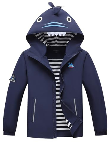 MGEOY Boys Rain Jacket Lightweight Waterproof Hooded Lined Cotton Raincoat Windbreaker for Toddler Kids Navy 10/12