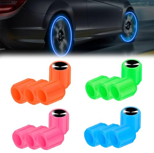 16 STK Auto Leuchtende Ventilkappen Auto, XURJUMI Universelle Fluoreszierende Reifenventilkappen, Ventilschaftabdeckung Leuchtend, Auto-Reifen Ventilabdeckung für Auto SUV Fahrrad Motorrad