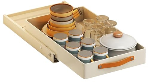 Telescopic Drawer with Collection Tray and Handle, Extendable Drawer Kitchen Organiser, Kitchen Organiser, Spice Rack, Drawers, Storage Shelves for Kitchen Cabinets, Bathroom, No Punching, 30 x 48 x 8