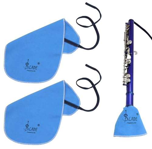 2PCS Flute & Clarinet Cleaning Kit - Premium Lint-Free Pull-Through Swabs - Saxophone Mouthpiece & Tube Cleaner - Chamois Cloth for Woodwind Instruments (Blue)