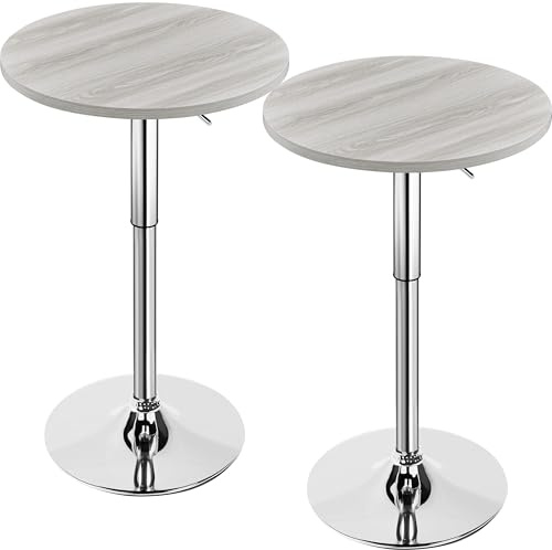 Yaheetech 2PCS Height Adjustable Swivel Round Bar Table, Grey | 69.5-91cm Adjustable, 360° Swivel Waterproof Bistro Table, Metal base, Ideal for Cocktail Bar Home/Kitchen/Dining/Pubs/Patio
