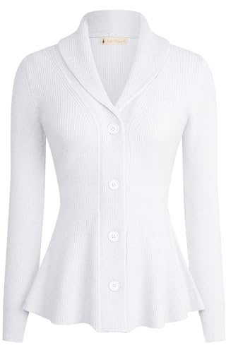 Belle Poque Ledig cardigan med sjalkrage för dam, långärmad, med knappar, stickad