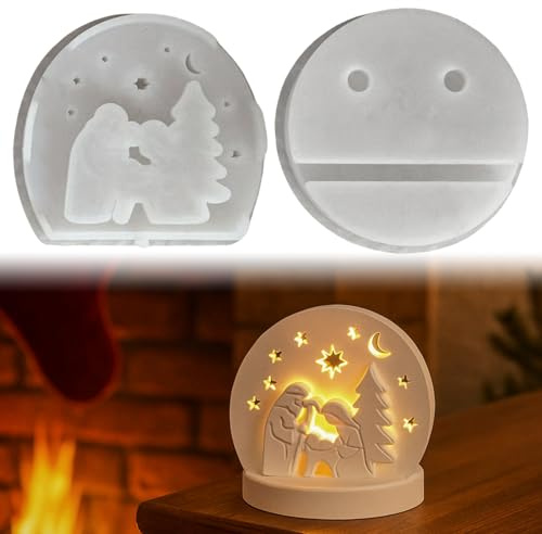 Stampi in silicone per Natale, 2 stampi in silicone per presepe natalizio, per candele, albero di Natale, in gesso per colata di Natale, in silicone
