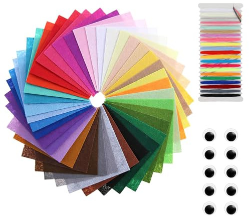DenFatory 40 piezas de fieltro de colores de 20 x 30 cm. Incluye hilo de bordar. Piezas de fieltro suave, ideales para coser, hacer manualidades y decorar, set manualidades