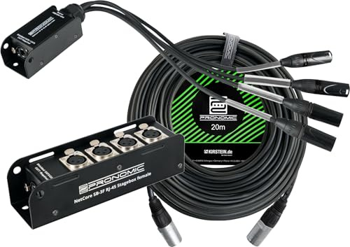 Pronomic NetCore SB-3F/SP-3M 20 m set: sistema audio multicore 4 canali; stagebox 4 XLR maschi + RJ45; pigtail 4 XLR femmine + RJ45; cavo CAT5e 20 m incluso; nero