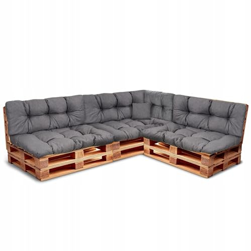 Wool & Home Palettenkissen Set für Gartenmöbel, 8-Teilig, Gesteppt, mit Polsterschaumfüllung, für Lounge, Palettensofa, Terrasse, Balkon und Garten Anthrazit