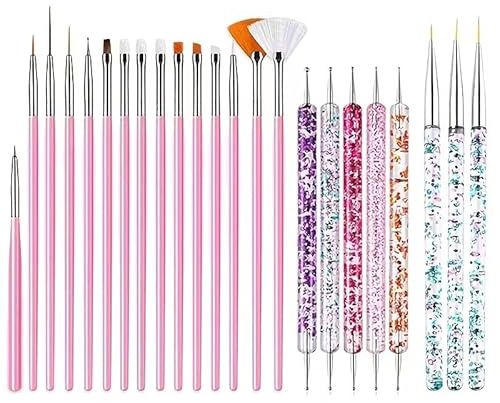 Nagelpenselset & akrylnagelkonst borste – 23-delat nageldesign-set med 15 nagelborstar, 5 nagelpunkteringsverktyg och 3 nagelkantstift för gör-det-själv-nageldesign och nagelkonst för kvinnor