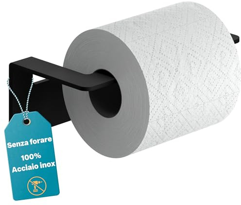 WEISSENSTEIN Self Adhesive Toilet Roll Holder - 3m VHB Industrial Strength - 100% Stainless Steel - Wall Mounted Bathroom Accessories - Black