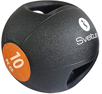 Sveltus Medizinball mit Griffen, 10 kg, schwarz/orange