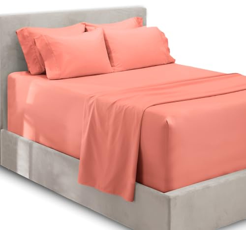 Hearth & Harbor Fits Mattress up to 21, Double Brushed Bedding Sheets & Pillowcases, Microfiber, Misty Rose, Cal King Size