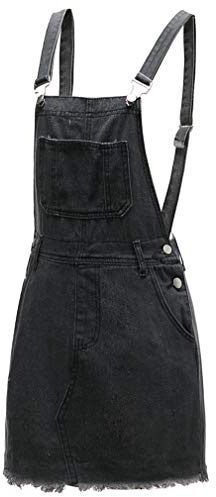 GUOCU Damer retro stressad jeanskjol denimkjol justerbar rem kort hängselklänning casual overall hängselkjol, GRÅ, XL