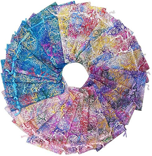 50 Pezzi Organza Sacchetto di Gioielli Sacchetto del Regalo,Sacchetti Regalo con Coulisse color Corallo,Sacchetto di Raccolta Regalo per la Festa Nuziale Sacchetto Regalo di Natale, Baby Shower