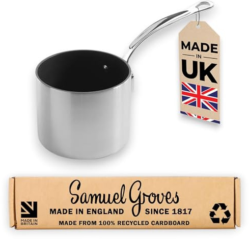 Samuel Groves Classic 14cm Milk Pan Non-Stick Stainless Steel Straight Sided UK Made (Deep)