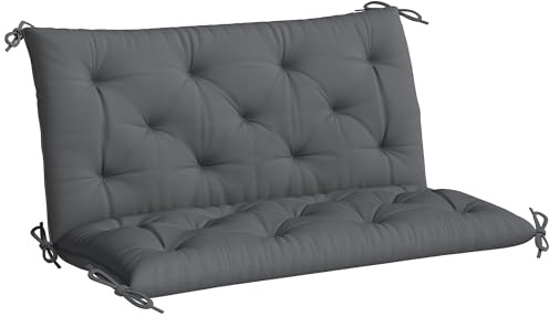 Outsunny Cojín para Banco de Jardín con Respaldo, 100x98x8 cm, Colchón de Banco de 2 Plazas para Interior y Exterior con Relleno Grueso y Cintas de Sujeción, para Columpio, Terraza, Balcón Gris Oscuro