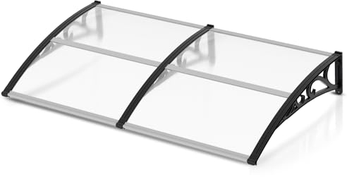 Jiubiaz Auvent pour porte d'entrée - 200 x 100 cm - En polycarbonate - 6 mm - Support en polypropylène - Auvent arqué transparent - Extrêmement résistant aux intempéries - Protège de la pluie, de la