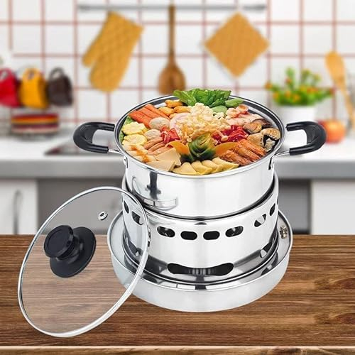 Spirituskocher Innenraum Mit Topf Campingkocher, 20cm Camping-Spiritus Kocher Für Draussen Picknick Feuerkessel Kein Strombedarf Im Wilden Kleinen Topf Kann Zum Camping Verwendet Werden Und Innenraum