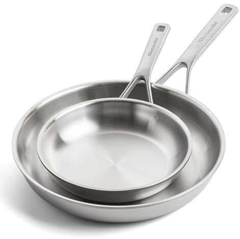 KitchenAid MultiPly 3PLY Ensemble de Poêles à frire 2 pièces en Acier Inoxydable Sans PFAS, 20 cm et 28 cm, Triply, Multiclad, Induction, Va au four jusqu'à 220°C, Lavable au lave-vaisselle, Argent