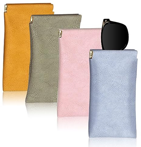 AMDZGLB Étui à Lunettes de Soleil 4 Pièces Étui à Lunettes Étui Portable Souple Cuir PU Lunettes de Soleil Étui (Multicolore A)