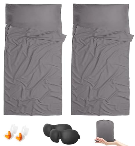 BREENHILL 2 Packs Sleeping Bag Liner,Camping Sheets & Travel Sheet, Hostels & Traveling Adult Sleep Sack for Backpacking, Hotels Lightweight Single & Double Camping Sleeping Bag Liners Grey